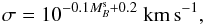 \begin{equation} \label{eq:FJ} \sigma = 10^{-0.1M_B^{\rm s} + 0.2}~{\rm km\,s}^{-1}, \end{equation}
