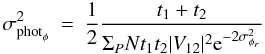 \appendix \setcounter{section}{1} \begin{eqnarray} \sigma^2_{{\rm phot}_{\phi}}&=& \frac{1}{2}\frac{t_1+t_2}{\Sigma_PNt_1t_2|V_{12}|^2\mathrm{e}^{-2\sigma^2_{\phi_r}}} \end{eqnarray}