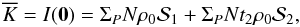 \appendix \setcounter{section}{1} \begin{equation} \overline{K} = I({\vec 0}) = \Sigma_P N \rho_0 \mathcal{S}_1 + \Sigma_P N t_2 \rho_0 \mathcal{S}_2, \end{equation}