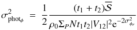 \appendix \setcounter{section}{1} \begin{eqnarray} \sigma^2_{\rm phot_{\phi}}&=&\frac{1}{2} \frac{(t_1 + t_2) \overline{\mathcal{S}}}{\rho_0 \Sigma_P N t_1t_2|V_{12}|^2\mathrm{e}^{-2\sigma^2_{\phi_r}}} \end{eqnarray}