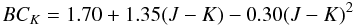 \begin{equation} BC_{K} = 1.70+1.35 (J-K)-0.30 (J-K)^2 \label{e:cstars} \end{equation}