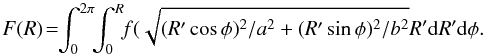 \appendix \setcounter{section}{1} \begin{equation} \label{eq_coggen} F(R) \!=\!\! \int_0^{2\pi}\!\!\int_0^R \!\!f(\sqrt{(R'\cos \phi)^2/a^2+(R'\sin \phi)^2/b^2}R'{\rm d}R'{\rm d}\phi. \end{equation}