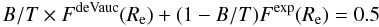 \appendix \setcounter{section}{1} \begin{equation} \label{eq_half} B/T\times F^{\rm deVauc}(R_{\rm e})+(1-B/T)F^{\rm exp}(R_{\rm e})=0.5 \end{equation}