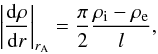 \begin{equation} \label{sinus} {\left|\frac{{\rm d} \rho}{{\rm d}r} \right|_{r_{\mathrm A}}} = \frac{\pi}{2} \frac{\rho_{\mathrm i} - \rho_{\mathrm e}}{l}, \end{equation}