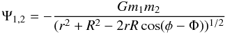 \appendix \setcounter{section}{1} \begin{eqnarray} \Psi_{1,2} = -\frac{Gm_1m_2}{(r^2+R^2-2rR\cos(\phi -\Phi))^{1/2}} \end{eqnarray}