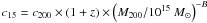 $c_{15} = c_{200} \times (1+z) \times \left( M_{200}/10^{15}~M_{\odot} \right)^{-B}$