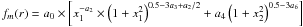 $f_m(r) = a_0 \times \left[ x_1^{-a_2} \times \left( 1+x_1^2 \right)^{0.5-3 a_3+a_2/2} +a_4 \left( 1+x_2^2 \right)^{0.5-3 a_6} \right]$