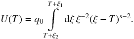 \appendix \setcounter{section}{2} \begin{eqnarray} \label{impltimecalc2} U(T) = q_0 \intl_{T + \xi _2}^{T + \xi_1}\td{\xi}\xi^{-2}(\xi-T)^{s-2}. \end{eqnarray}