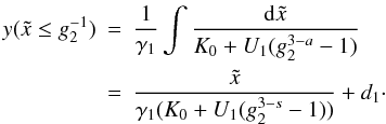 \appendix \setcounter{section}{4} \begin{eqnarray} \label{yg1sa}y(\xc\leq g_2^{-1})&=&\frac{1}{\gamma_1}\int\frac{\td{\xc}}{K_0+U_1(g_2^{3-a}-1)} \nonumber \\ &=&\frac{\xc}{\gamma_1(K_0+U_1(g_2^{3-s}-1))}+d_1\cdot \end{eqnarray}