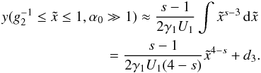 \appendix \setcounter{section}{4} \begin{eqnarray} \label{y11sa10}y(g_2^{-1} \leq\xc\leq 1,\alpha_0\gg 1)\approx \frac{s-1}{2\gamma_1U_1}\int\xc^{s-3}\td{\xc} \nonumber \\ =\frac{s-1}{2\gamma_1U_1(4-s)}\xc^{4-s}+d_3. \end{eqnarray}