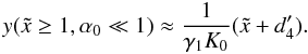 \appendix \setcounter{section}{4} \begin{eqnarray} y(\xc\geq 1,\alpha_0\ll 1) \approx \frac{1}{\gamma_1K_0}(\xc+d_4'). \label{y1sa01} \end{eqnarray}