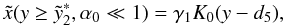\appendix \setcounter{section}{4} \begin{eqnarray} \xc(y\geq\ys_2,\alpha_0\ll 1)=\gamma_1K_0(y-d_5), \label{xc1sa01} \end{eqnarray}
