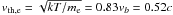 $v_{\rm th,e}= \sqrt{kT/m_{\rm e}} =0.83 v_b = 0.52c$