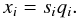 \begin{equation} % \label{eq:intpix2intworld} x_i = s_iq_i. \end{equation}