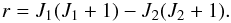 \begin{equation} r = J_1 (J_1 + 1) - J_2 (J_2 + 1). \end{equation}