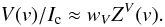 \begin{equation} V(v)/I_{\rm c} \approx w_V Z^V(v). \label{vsim} \end{equation}