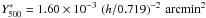 \hbox{$Y^*_{500} = 1.60 \times 10^{-3} \, \left ({h/0.719} \right)^{-2} \, {\rm arcmin}^2$}