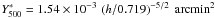 \hbox{$Y^*_{500} = 1.54 \times 10^{-3} \, \left ({h/0.719} \right )^{-5/2}~{\rm arcmin}^2$}