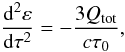 \begin{equation} \frac{{\rm d}^2\varepsilon}{{\rm d}\tau^2} =-\frac{3\qtot}{c\tau_0}, \label{diffusion_equation} \end{equation}