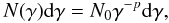 \begin{equation} N(\gamma) {\rm d}\gamma = N_{0} \gamma^{-p} {\rm d}\gamma , \label{e_df} \end{equation}
