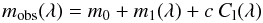 \begin{equation} m_{\rm obs}(\lambda) = m_0 + m_1 (\lambda) + { c\ C_{\rm l}(\lambda)} \label{eq:colour_law} \end{equation}