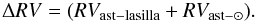 \begin{equation} \Delta RV =(RV_{\rm ast-lasilla} + RV_{\rm ast-\sun}). \label{E1} \end{equation}