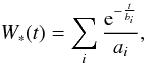 \appendix \setcounter{section}{1} \begin{equation} \label{W} \W(t)= \sum_{i} \frac{{\rm e}^{-\frac{t}{b_i}}}{a_i}, \end{equation}