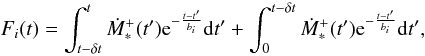 \appendix \setcounter{section}{1} \begin{equation} \label{dMwind_0} F_i(t)=\int^t_{t-\delt} \DMstarp(t') {\rm e}^{-\frac{t-t'}{b_i}} {\rm d}t'+\int^{t-\delt}_0 \DMstarp(t') {\rm e}^{-\frac{t-t'}{b_i}} {\rm d}t', \end{equation}