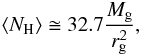 \begin{equation} \NH \cong 32.7 \frac{\Mgas}{\rg^2}, \end{equation}