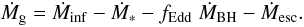 \begin{equation} \label{gas} \DMgas=\DMinf-\DMstar-\fedd \;\DMbh-\DMesc. \end{equation}