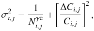 \appendix \setcounter{section}{2} \begin{equation} \sigma_{i,j}^2=\frac{1}{N_{i,j}^{\gamma {\rm e}}}+\left[\frac{\Delta C_{i,j}}{C_{i,j}}\right]^2, \end{equation}