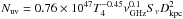 \hbox{$N_{\mathrm{uv}} = 0.76 \times 10^{47} T_4^{-0.45} \nu_{\rm GHz}^{0.1} S_{\nu} D_{\rm kpc}^2$}