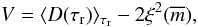 \begin{equation} V = \langle D(\tau_{\rm r}) \rangle_{\tau_{\rm r}}-2 \xi^2(\overline{m}), \label{eqn:V} \end{equation}