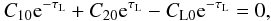 \begin{equation} C_{10}{\rm e}^{-\tau_{\rm L}} + C_{20}{\rm e}^{\tau_{\rm L}} - C_{\rm L0}{\rm e}^{-\tau_{\rm L}} = 0, \label{eq:3.4.8} \end{equation}