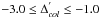 \hbox{$-3.0\le \Delta^{'}_{col}\le -1.0$}