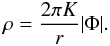 \begin{equation} \rho=\frac{2\pi K}{r}|\Phi|.\label{eq:nonSSdens} \end{equation}