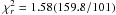 \hbox{$\chi^2_r = 1.58(159.8/101)$}