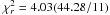 \hbox{$\chi^2_r = 4.03(44.28/11)$}
