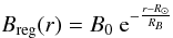 \begin{equation} B_{\rm reg}(r) = B_0 \ {\rm e}^{-\frac{r-R_{\odot}}{R_B}} \end{equation}