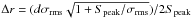 \hbox{$\Delta r = (d \sigma_\mathrm{rms} \sqrt{1 + S_\mathrm{peak} / \sigma_\mathrm{rms}}) / 2 S_\mathrm{peak}$}