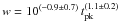 \hbox{$w=10^{(-0.9\pm0.7)}\,t_{\rm pk}^{(1.1\pm0.2)}$}