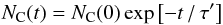 \begin{eqnarray} \label{NtELECTRON_eq} N_{\rm C}(t) = N_{\rm C}(0) \exp \left[-t\,/\,\tau'\right] \end{eqnarray}