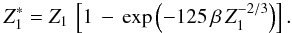 \begin{eqnarray} \label{zeff_eq} Z_1^* = Z_1\,\left[1\,-\,\exp\left(-125\,\beta\,Z_1^{-2/3}\right)\right]. \end{eqnarray}