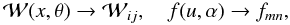 \appendix \setcounter{section}{4} \begin{equation} \mathcal{W}(x, \theta)\to\mathcal{W}_{ij},\quad f(u, \alpha)\to f_{mn}, \end{equation}