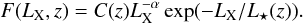 \begin{equation} F(L_{\rm X},z)=C(z)L_{\rm X}^{-\alpha}\exp(-L_{\rm X}/L_\star(z)).\label{lfunc} \end{equation}