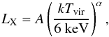 \begin{equation} L_{\rm X}=A \left(\frac{kT_{\rm vir}}{\mbox{6 keV}}\right)^\alpha, \end{equation}