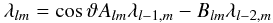 \begin{equation} \lambda_{lm}=\cos \vartheta A_{lm} \lambda_{l-1,m}-B_{lm}\lambda_{l-2,m} \label{eq_ylm} \end{equation}