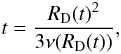 \begin{equation} t=\frac{R_{\rm D}(t)^2}{3\nu(R_{\rm D}(t))}, \label{time-radius} \end{equation}
