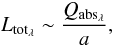 \begin{equation} L_{{\rm tot}_\lambda} \sim \frac{Q_{{\rm abs}_\lambda}}{a}, \end{equation}