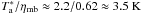 \hbox{$T_{\rm a}^\ast/\etamb \approx 2.2/0.62 \approx 3.5~\K$}